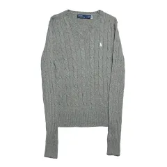 M ポロラルフローレン レディース コットン ケーブル グレー ニット