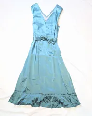 【223142】BALLSEY ボールジー  ノースリーブワンピース　ドレス　フレア　シルク100％　36  ・ ブルーグリーン系