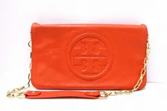【218388】TORY BURCH トリーバーチ  2WAY レザー チェーンショルダーバッグ クラッチバッグ オレンジ