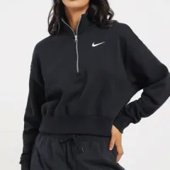 ナイキ レディース ハーフジップアップ クロップド スウェット ブラック L