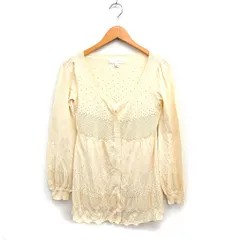 ジルスチュアート JILL STUART ニット カーディガン 透かし編み ロング丈 コットン 綿 M ナチュラル /FT18