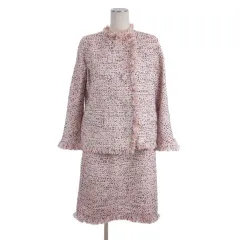 フィロディセタ Filo di Seta ツイード セットアップ スーツ ノーカラー ジャケット スカート 40 オレンジ系 ■FF