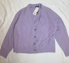 【223008】UNIQLO ユニクロ  スフレヤーンVネックショートカーディガン　ニット　長袖　タグ付き　XL  ・ ライトパープル