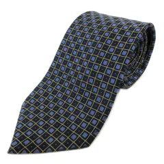 バーバリー ロンドン BURBERRY LONDON シルクネクタイ 格子 ドット 総柄 ネイビー 紺 ブルー系 青系 イエロー系 黄色系 ブラウン系 茶系