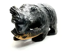 凛々しい顔　置物 木彫 木彫り オブジェ 彫刻 熊 民芸品　北海道 郷土玩具 アイヌ レトロ　モダン　和風　迫力 A8250A06