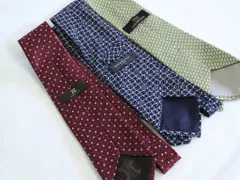 【220720】 ブランドネクタイ　3本セット　CELINE＆GIVENCHY＆JIM THOMPSON　シルク 青/赤/緑