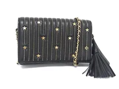 TORY BURCH トリーバーチ 財布 ブラック レザー レディース 星 タッセル チェーン ショルダーウォレット 長財布 美品