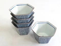 【223509】 有田焼 角鉢　六角小鉢　蛸唐草 タコ唐草　5客 ブルー|ホワイト