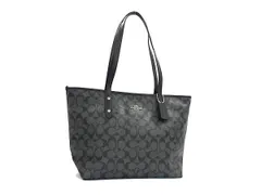 COACH コーチ トートバッグ シグネチャー シティ ジップ トップ トート F58292 ブラック系 PVC×レザー レディース ショルダーバッグ シルバー金具 美品
