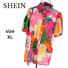 【美品】SHEIN シーイン トロピカルフラワー柄 パフスリーブシャツ アロハシャツ XL マルチカラー ポリエステル ピンク レディース