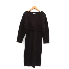 ローリーズファーム LOWRYS FARM セットアップ 上下 ニット セーター ワイド ショート ワンピース Iライン ロング スリット 長袖 ノースリーブ F 茶 ブラウン /NT35