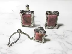 天然石 ロードナイトタイピン・カフスボタンセット　　260101057