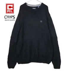 【送料600円～】【US古着】CHAPS チャップス（ラルフローレン）ワンポイント刺繍ロゴ　 長袖ニットセーター　XLサイズ（肩幅51cm）ブラック　コットン100％　【湘南倉庫】アメリカ　メンズブランド古着