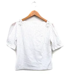 ウィルセレクション WILLSELECTION カットソー Tシャツ 半袖 ビジュー シフォン ストライプ M ホワイト 白 /KT15