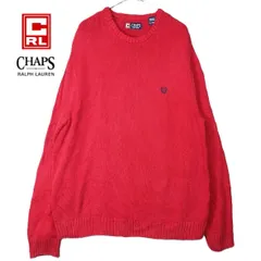 【送料600円～】【US古着】CHAPS チャップス（ラルフローレン）ワンポイント刺繍ロゴ　天竺編み 長袖ニットセーター　XLサイズ（肩幅51cm）レッド　コットン100％【湘南倉庫】アメリカ　メンズブランド古着