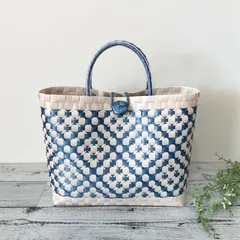 プラかごバッグ　A4対応　LLサイズ　メタリックブルー×アイボリー　プラカゴ