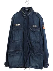【お得なクーポン配布中!】 ポロ ラルフローレン M-65 タイプ デニム フィールド ジャケット メンズ M 古着 ミリタリー ハーフコート ワッペン 星条旗 インディゴ 濃紺