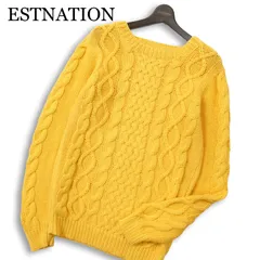 ESTNATION エストネーション 通年 ケーブル編み★ コットン ニット セーター Sz.L メンズ 黄色のサムネイル