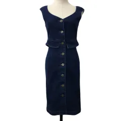 スナイデル SNIDEL ワンピース Iライン ひざ丈 デニム ノースリーブ 0 紺 青 ネイビー ブルー