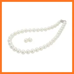 【新品】 [咲屋] パール ネックレス 高級版 冠婚葬祭 真珠 黒真珠 フォーマル イヤリング ピアス セット 結婚式 パーティー 葬式 貝パール ネックレス 10mm42cm ホワイト シルバーブラック ピーコック (ホワイト/ピアス) 0