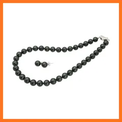 【新品】 [咲屋] パール ネックレス 高級版 冠婚葬祭 真珠 黒真珠 フォーマル イヤリング ピアス セット 結婚式 パーティー 葬式 貝パール ネックレス 10mm42cm ホワイト シルバーブラック ピーコック (ピーコック/ピアス) 1