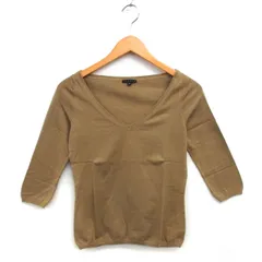 セオリー Theory Vネック ニット セーター コットン混 カシミヤ混 リブ ハイゲージ 七分袖 2 キャメル /NT6