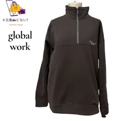 グローバルワーク ハーフジップ スウェット トレーナー S 茶 ダークブラウン GLOBAL WORK 裏起毛 ゆるだぼ スエット プルオーバー 刺<!-利用不可文字-!> ロゴ メンズ レディース 古着 ストリート ワンポイント