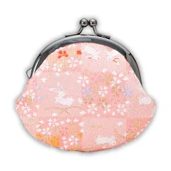 和柄 職人手作り 日本製 2.6寸がま口財布 (ピンク 西陣織 市松) 京都芸美堂
