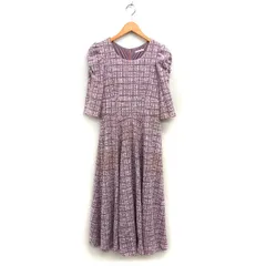 ウィルセレクション WILLSELECTION ツイード ワンピース フレア ロング レースアップ ギャザー 七分袖 M くすみパープル /NT6