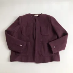 リネン 麻 ウール 자주색(ジャジュセク) ツイード ジャケット