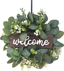 即納【welcome】花輪 クリスマスリース リース ガーランド 玄関飾り 壁掛け 庭園飾り デコレーション ユーカリ クラフト 屋外 結婚式 装飾用 ゴージャス Vita】造花 ナチュラル 店舗用 撮影 道具 小道具 【Buona パーティー 新築祝い プレ