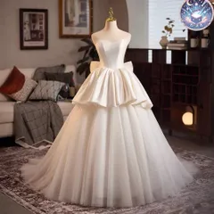 新品 未使用 ウェディングドレス レディースドレス フレンチスタイル サテン生地ウェディングドレス　結婚式　前撮り　フォト婚