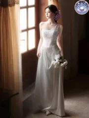 新品 未使用 ウェディングドレス レディースドレス 人気 ビーズ装飾が上品にきらめくワンショルダードレス　結婚式　前撮りに◎