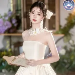 新品 未使用 ウェディングドレス レディースドレス リボン風のデザインがアクセントに結婚式 前撮り　ウェディングドレス