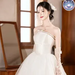 新品 未使用 ウェディングドレス レディースドレス 肩魅せが上品フレンチ風ウェディングドレス　前撮り　フォトウェディング