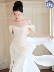 新品 未使用 ウェディングドレス レディースドレス 涼やかフレンチスタイル オフショルダーウェディングドレス　結婚式　前撮り