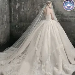 新品 未使用 ウェディングドレス レディースドレス 豪華ベール付き ロングトレーンウェディングドレス前撮り　結婚式