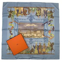 未使用級 HERMES エルメス カレ90 Pythagore ピタゴラス イエロ×マルチ