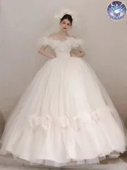 新品 未使用 ウェディングドレス レディースドレス フラワーモチーフフランス軽量ウェディングドレス