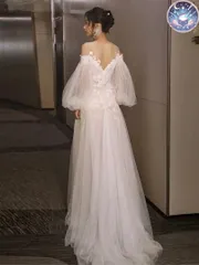 新品 未使用 ウェディングドレス レディースドレス 華やかウェディングドレス 結婚式 袖可愛い魅力的デザイン