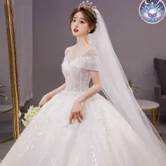 新品 未使用 ウェディングドレス レディースドレス 豪華セットウェディングロングドレス★結婚式用ロングトレーン＆パニエ付き