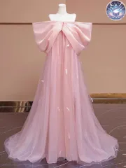 新品 未使用 ウェディングドレス レディースドレス ピンクシフォンオフショルダードレス