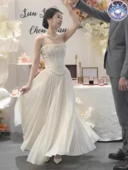 新品 未使用 ウェディングドレス レディースドレス エレガントプリーツウェディングドレス