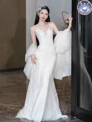 新品 未使用 ウェディングドレス レディースドレス ストラップレスレースウェディングドレス