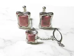 天然石 ロードナイトタイピン・カフスボタンセット　　260101059