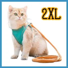 Peukialt 猫用 ハーネス 胴輪 猫具 ねこ ネコ 子猫 小型犬 犬猫兼用 ソフト胸あて 散歩 お出かけ 抜けない ベスト ソフト胸あて 軽量 夜反射 通気メッシュ サイズ調節可 ナイロンバックルで留める (グリーン、オレンジ, 2XL)