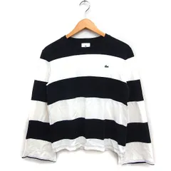 ラコステ ライブ Lacoste L!VE 国内正規品 ワイドボーダー Tシャツ カットソー 長袖 L ブラック 黒 ホワイト 白 /FT24