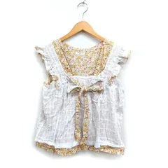 カロリナ グレイサー CAROLINA GLASER サンプル品 ブーケ チェック ブラウス ノースリーブ フリル リボン イエロー 黄 ホワイト 白 /FT41