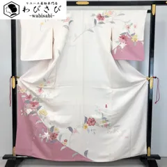 訪問着 色鮮やかな花模様 銀駒刺繍 練色 K-4802