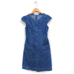 エフデ ef-de ソフトデニム フロントボタン ワンピース キャップスリーブ ひざ丈 フレア コットン 綿 9 ブルー 青 /FT33